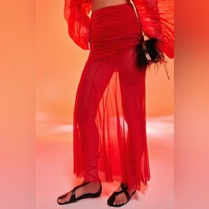 AKIRA RED MIDI MESH SKIRT SIZE S